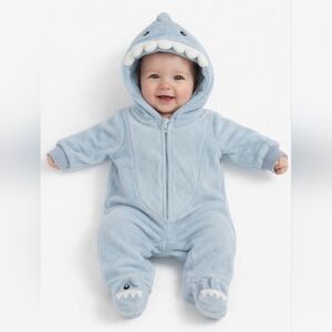 New Baby by Bon Bebe Shark Plush Fleece Footed Hoodie